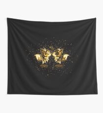 Anthropomorphized animals cartoon golden Gold Wall Tapestry