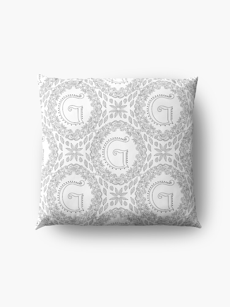 Alternate view of Letter G Black And White Wreath Monogram Initial Floor Pillow