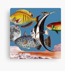 Fish World Blue #collage Canvas Print