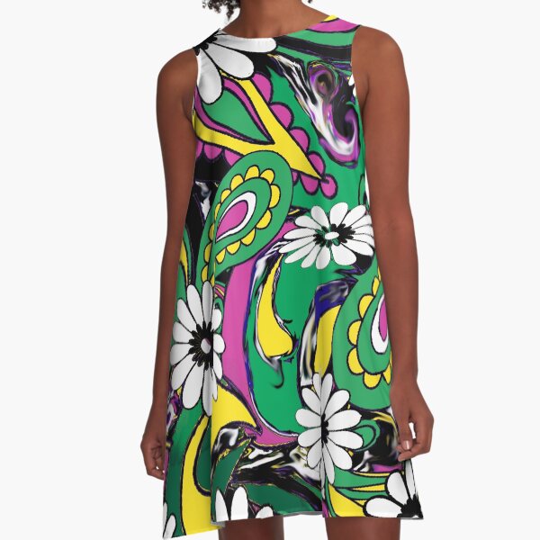 60's Paisley with Daisies by Lorloves Design A-Line Dress