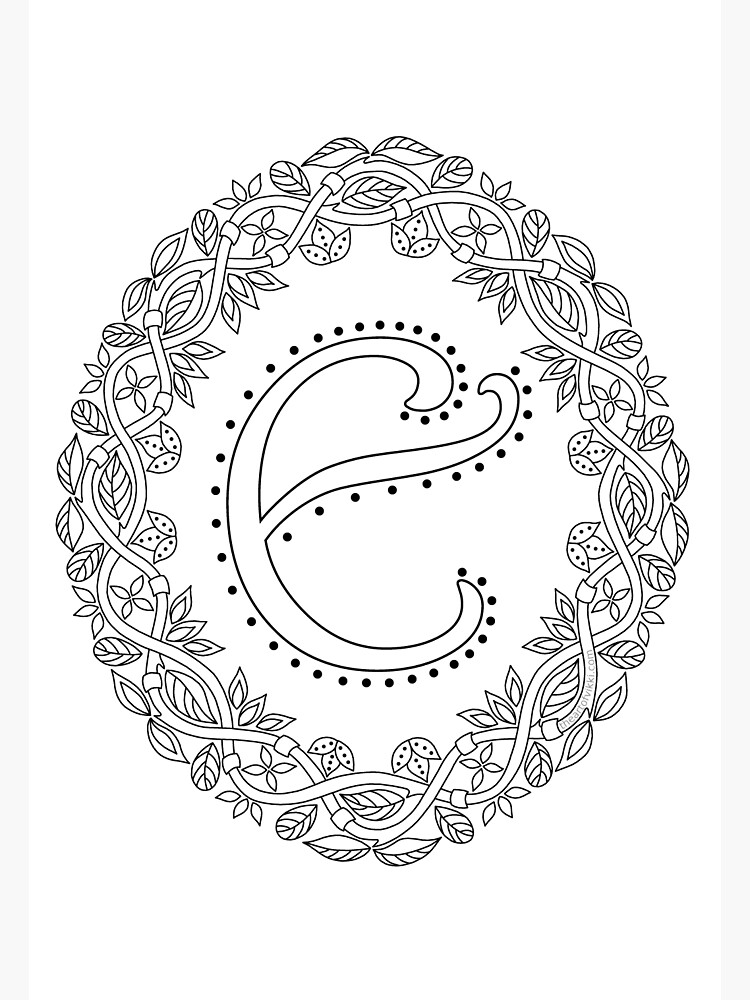 Letter E Black And White Wreath Monogram Initial by theartofvikki
