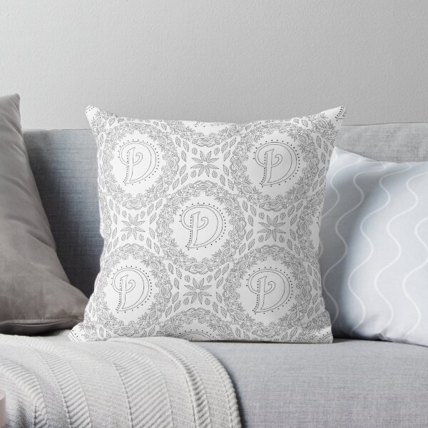 Letter D Black And White Wreath Monogram Initial Throw Pillow