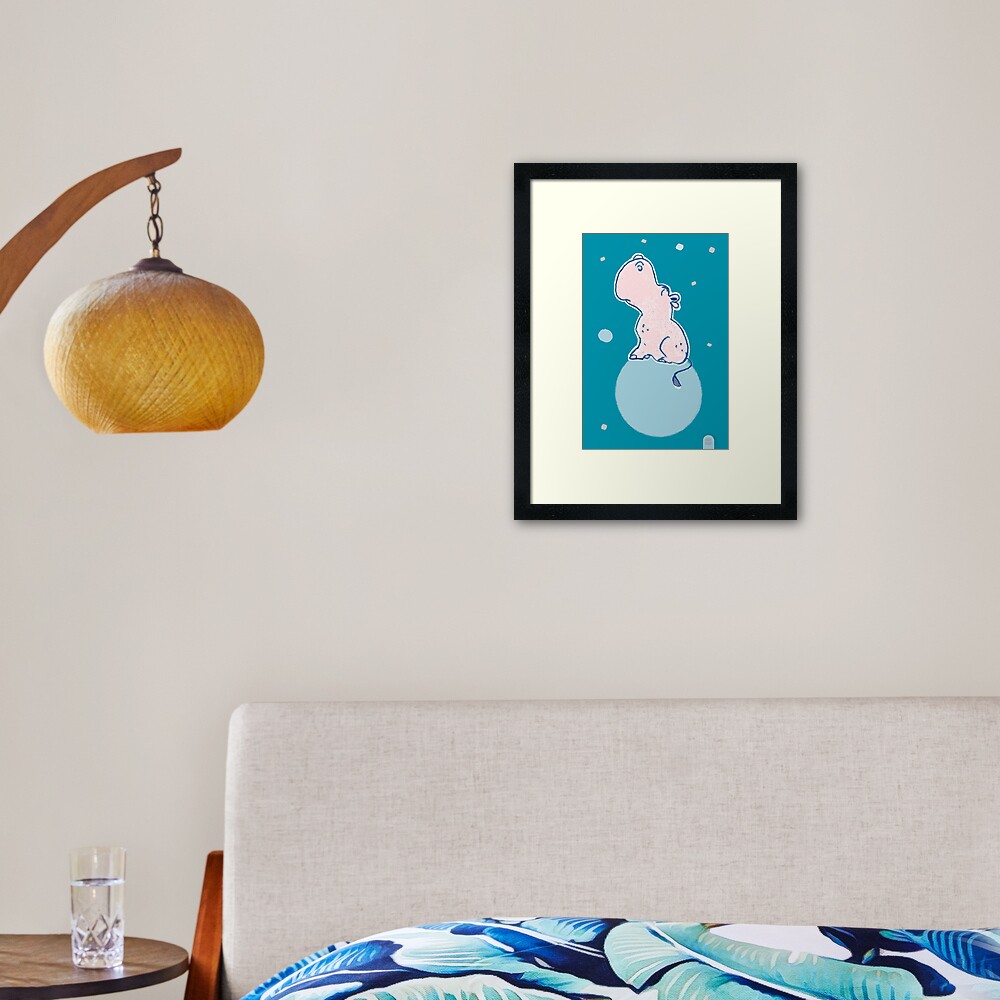 Nilpferd, Flusspferd - blau solo Gerahmter Kunstdruck