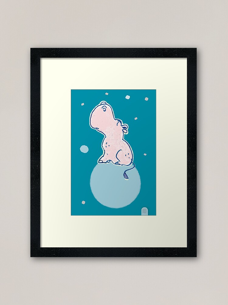 Alternative Ansicht von Nilpferd, Flusspferd - blau solo Gerahmter Kunstdruck