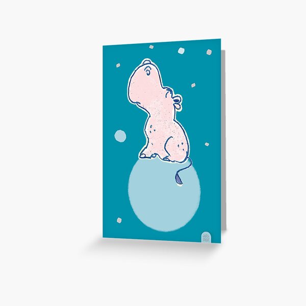 Nilpferd, Flusspferd - blau solo Grußkarte