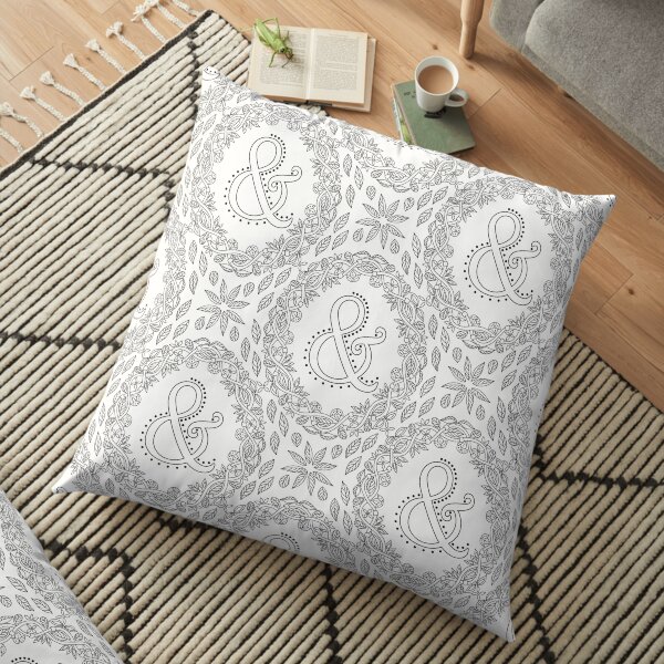 Letter & Black And White Wreath Ampersand Monogram Initial Sign Symbol Floor Pillow