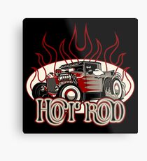 Cartoon retro hot rod with vintage lettering poster Metal Print
