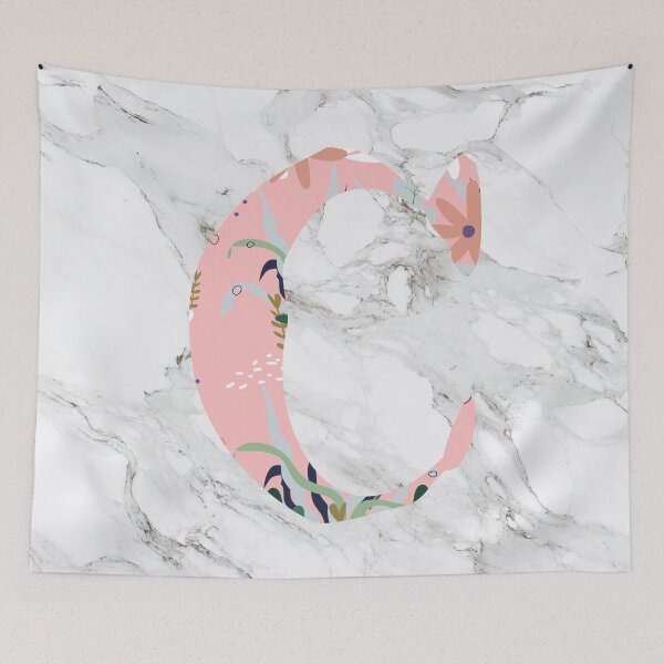 Item preview, C Alphabeth - pink floral lettering on white marble designed and sold by hollanov98.
