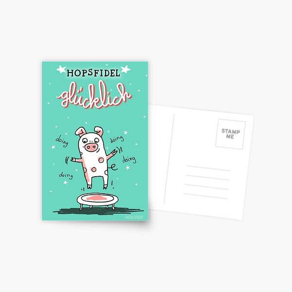 Trampolinschweinchen - Hopsfildel glücklich Postkarte