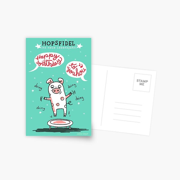 Trampolinschweinchen - Hopsfildel ins neue Lebensjahr - Happy birthday to you Postkarte