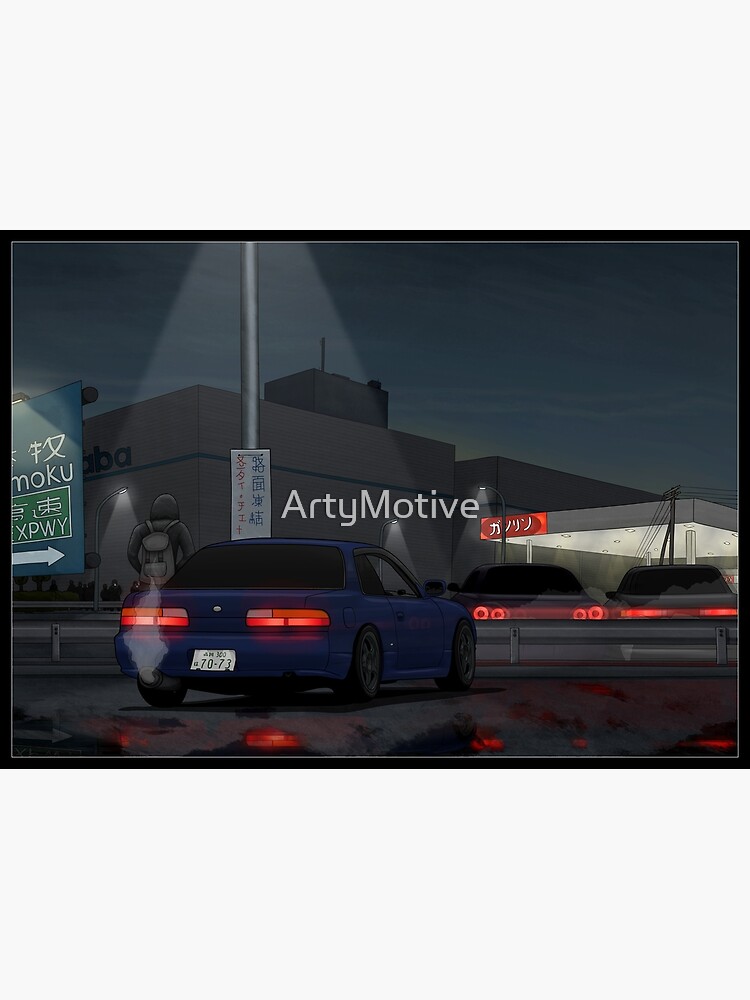 Disover Street Drifting illustration (Silvia S13 / R34 skyline / JZX90 Chaser) Premium Matte Vertical Poster