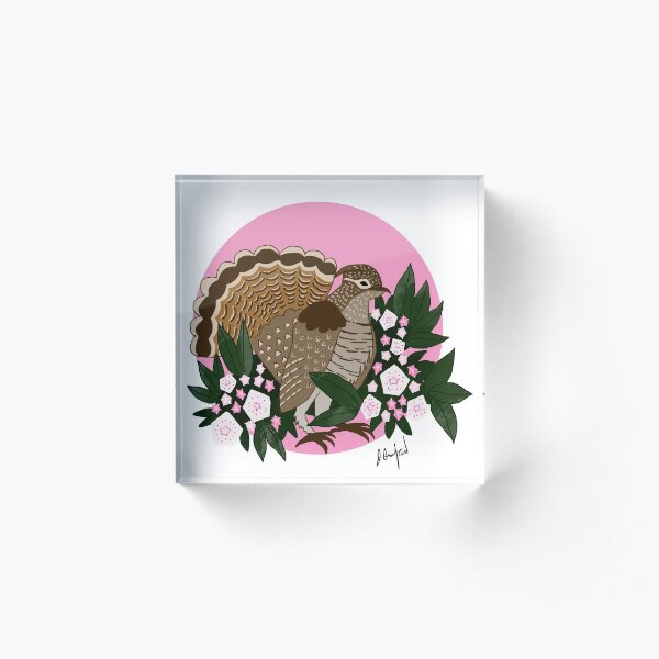 Pennsylvania Ruffled Grouse and Mountain Laurel Acrylic Block