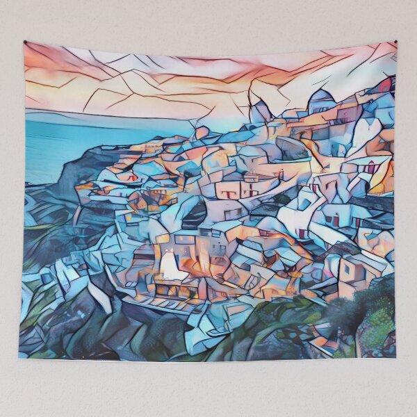 Item preview, Santorini Oia Town - Style: Stained Glass designed and sold by CELLAR-D00R.