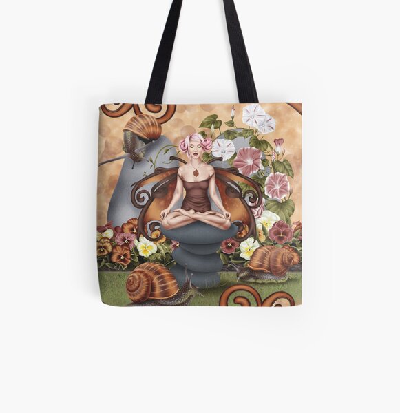 Snail Fairy Yoga Pose Garden Meditation All Over Print Tote Bag