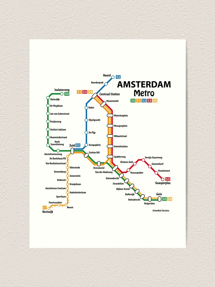Amsterdam Metro Map Art Print By Urbanrail Redbubble