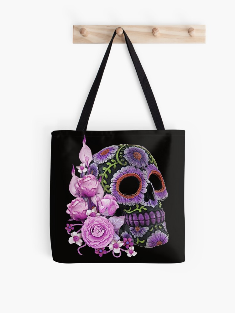 Bright Flowers & Skulls Tote Bag