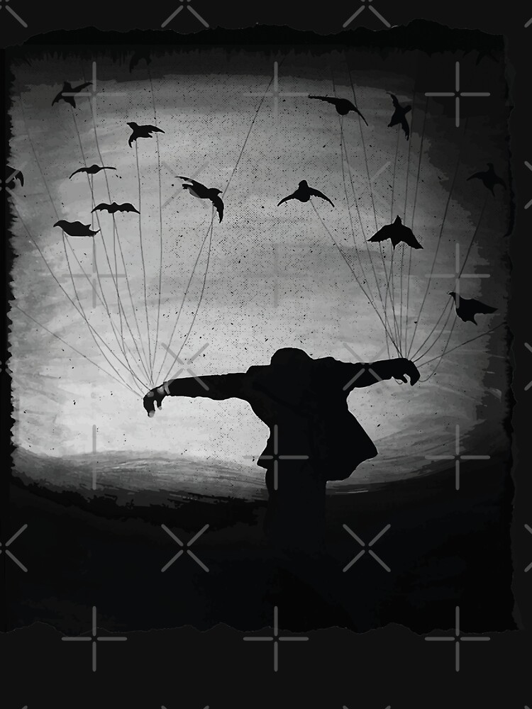 Man In flight with ravens by jesseladret