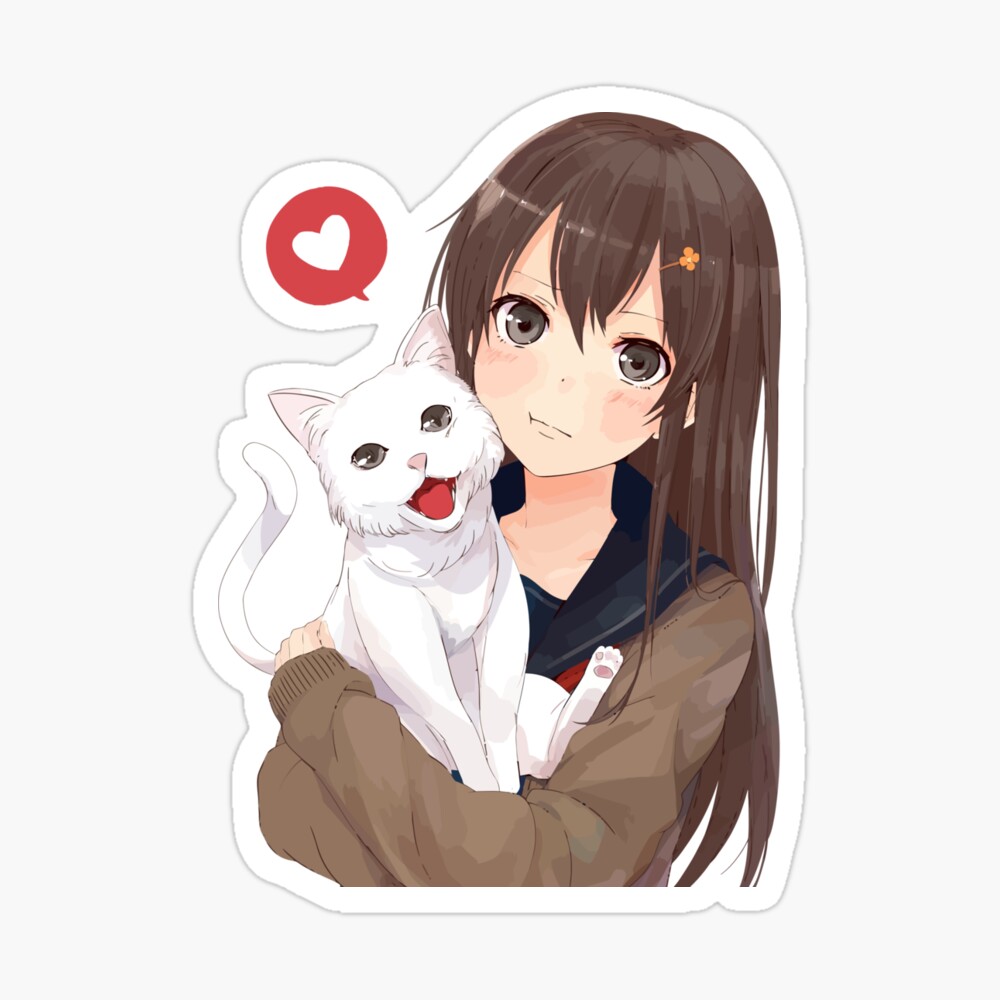 Cute Anime Girl and Kitty Cat