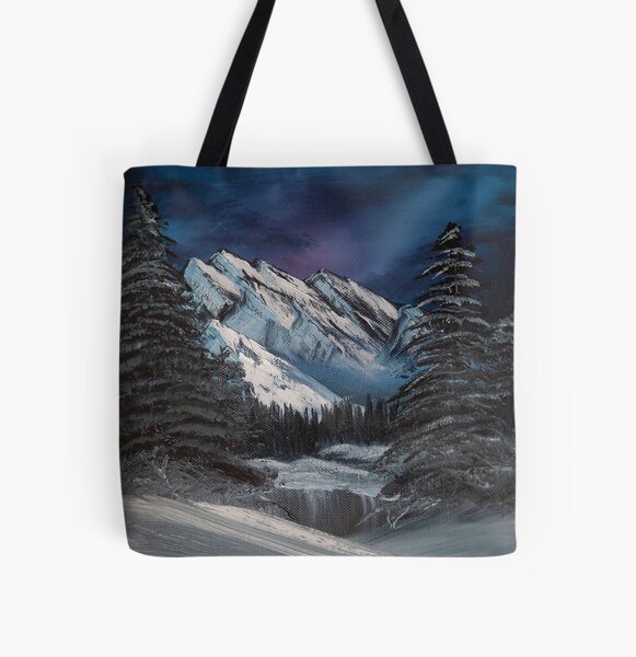 Bob Ross inspired night landscape painting All Over Print Tote Bag