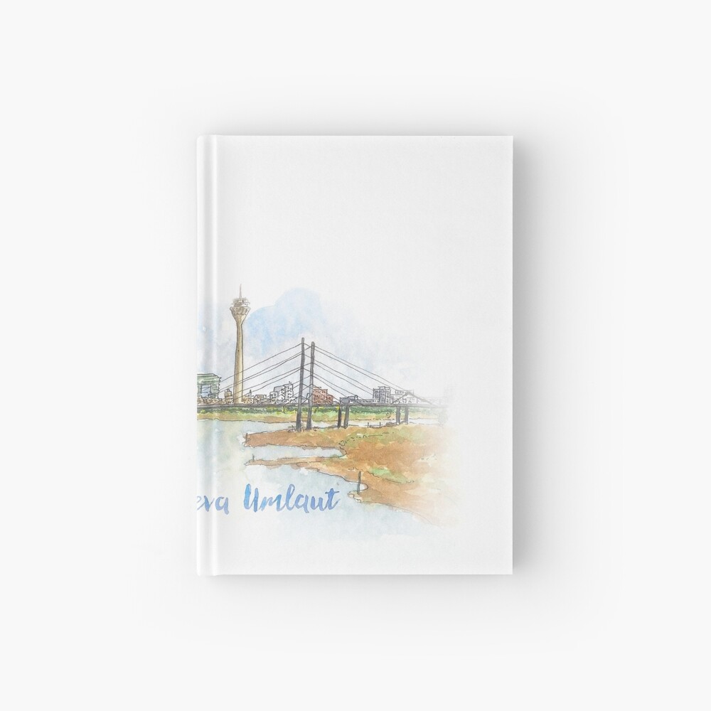 Skyline con texto - Düsseldorf lleva Umlaut Cuaderno de tapa dura