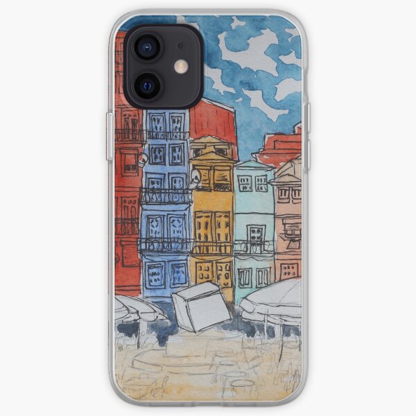 Porto - Praça da Ribeira square in watercolor and ink iPhone Soft Case
