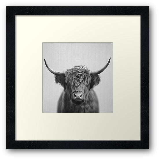 "Highland Cow Black & White" Framed Art Print by galdesign Redbubble