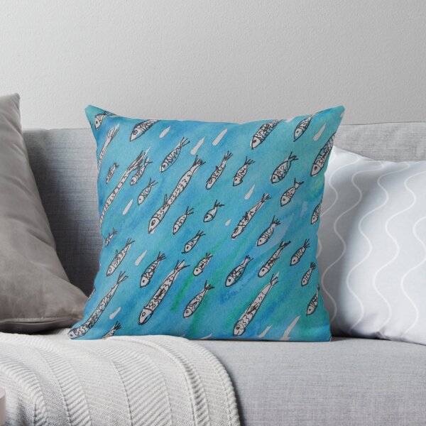 Sardinhas - watercolour and ink sardine pattern Throw Pillow