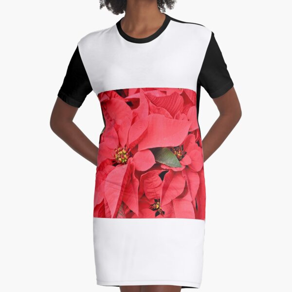Grouping of Red Poinsettia Plants Graphic T-Shirt Dress