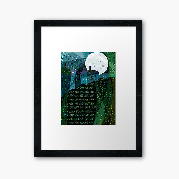 Blue House, Blue Moon Framed Art Print