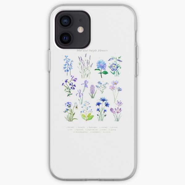 blue and purple flower collection watercolor iPhone Soft Case