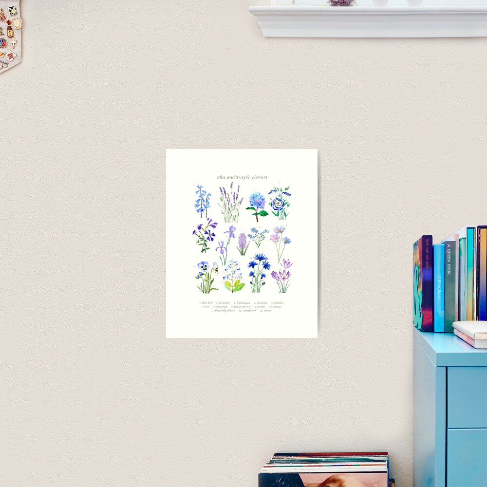 blue and purple  flower collection watercolor  Art Print