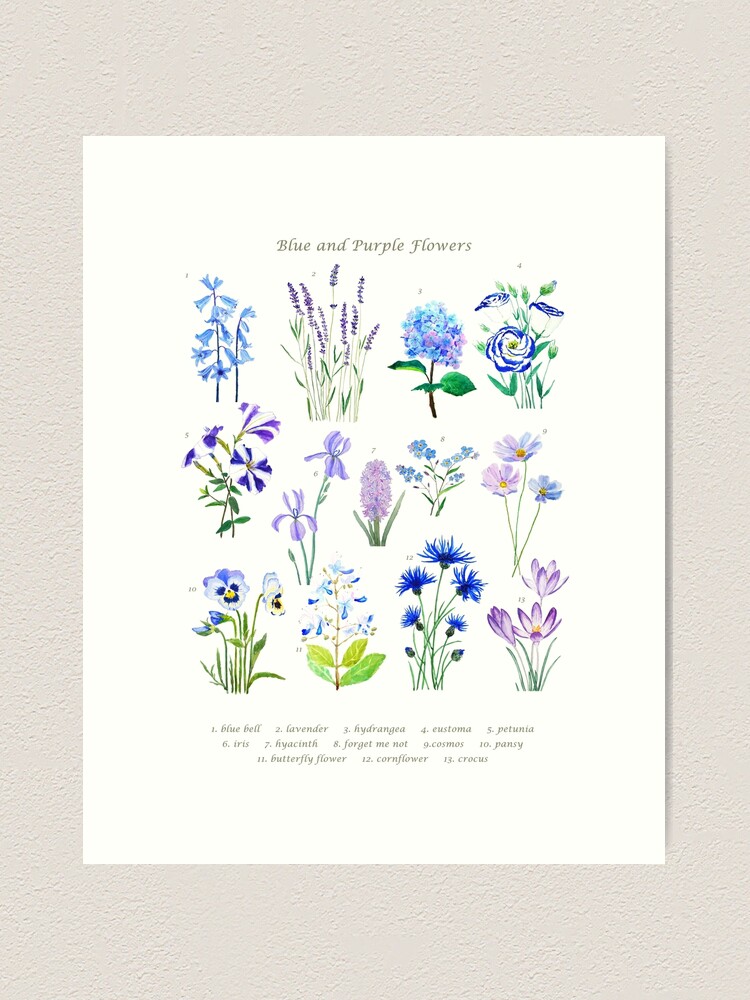 Alternate view of blue and purple  flower collection watercolor  Art Print