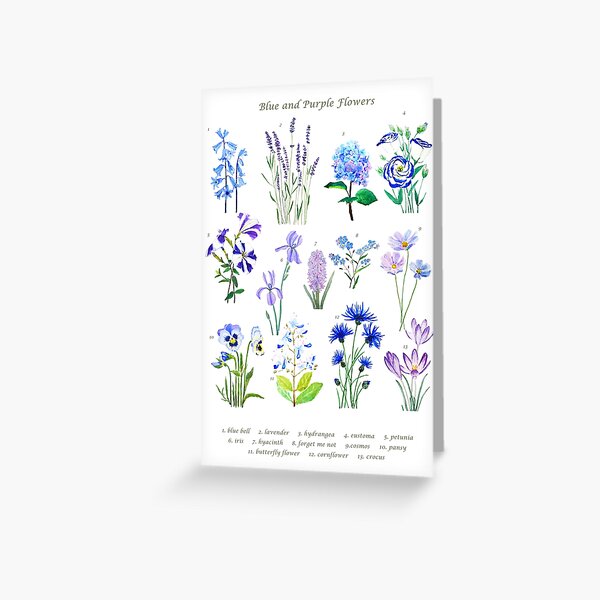 Item preview, hand painted blue and purple  flower collection watercolor  designed and sold by ColorandColor.