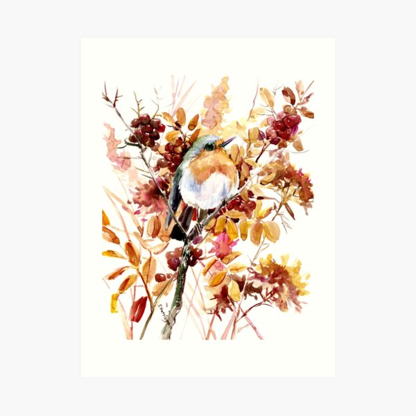 Robin Bird and Fall Colors Art Print