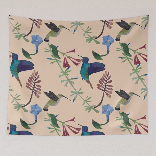 Item preview, Hummingbirds and flowers, cut paper art designed and sold by catherinestone.