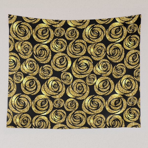 Item preview, Golden Flowers on Black Background designed and sold by parazitgoodz.