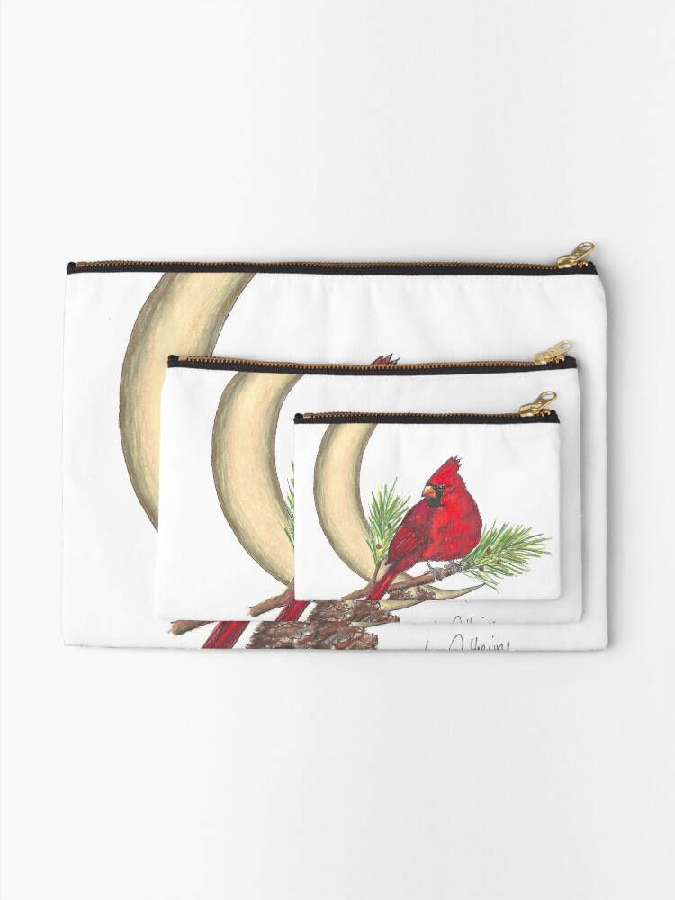 Alternate view of Cardinal - watching over me Zipper Pouch