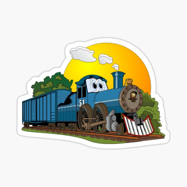 Blue Steam Locomotive Cartoon Sticker