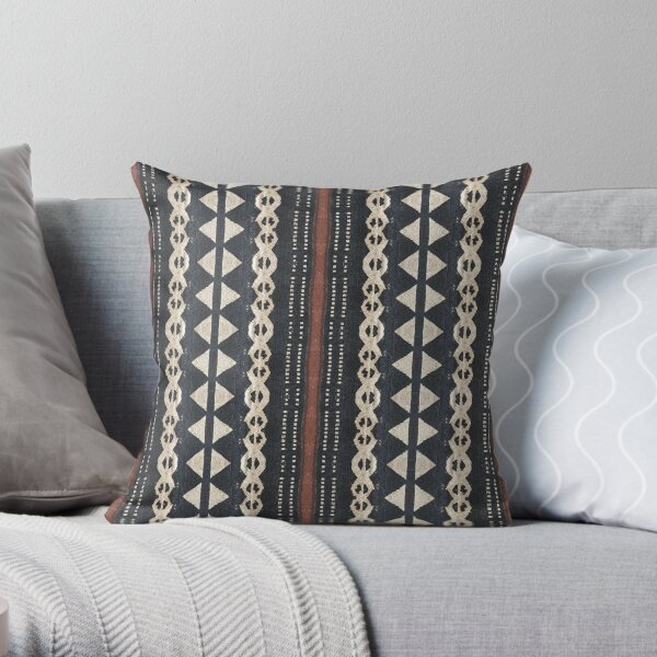 Fijian Tapa Cloth 13 by Hypersphere Throw Pillow