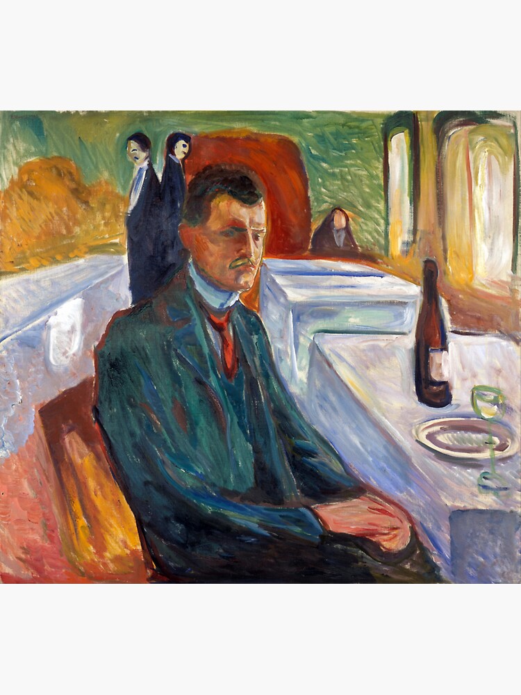 Self Portrait with Bottle of Wine by Edvard Munch Reproduction by RozAbellera