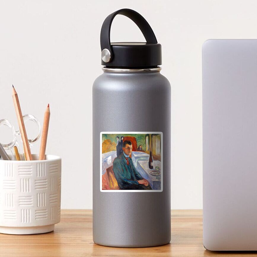 Self Portrait with Bottle of Wine by Edvard Munch Reproduction Sticker