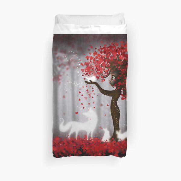 Magical Heart Tree Forest for Spirit Animals Duvet Cover