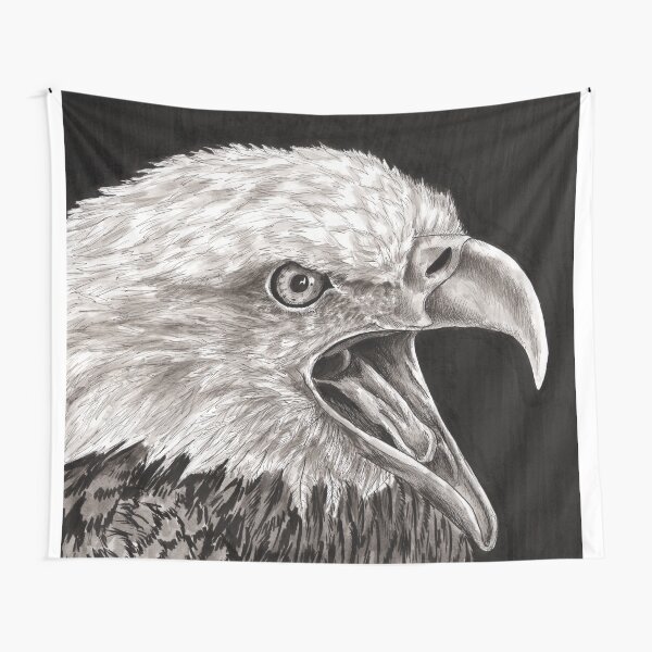 Bald Eagle Inktober Drawing Tapestry