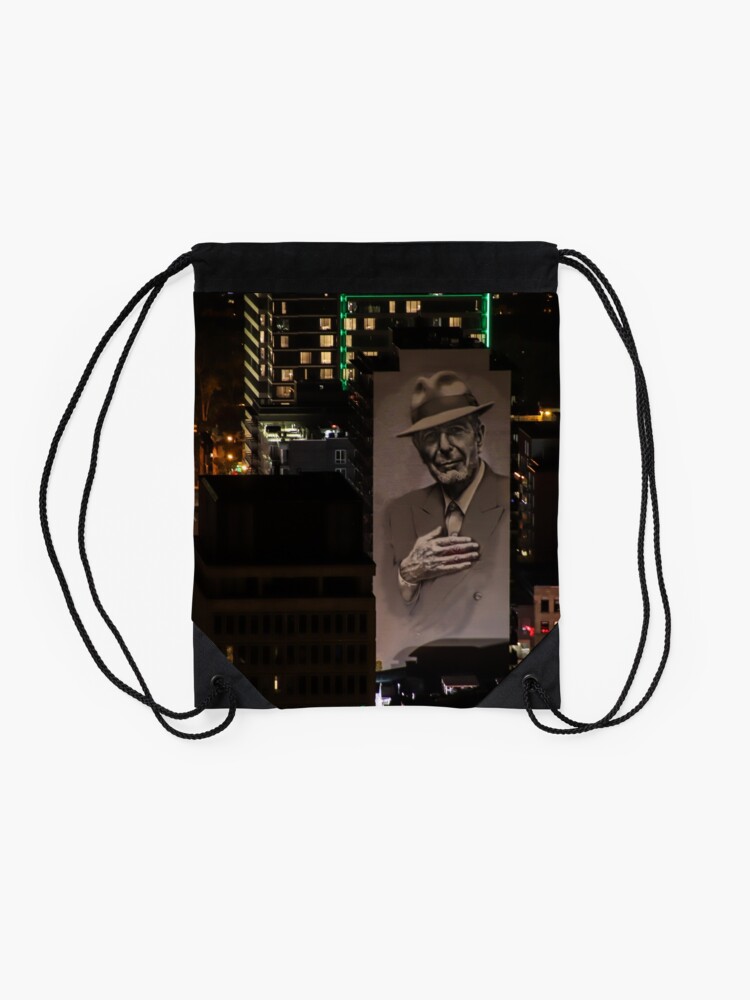 Alternate view of Montreal at Night Home of Leonard Cohen Drawstring Bag