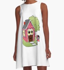 Pink House Cartoon A-Line Dress