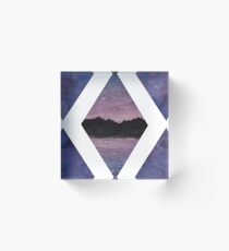 Pink Sunrise Over Mountain Lake Acrylic Block