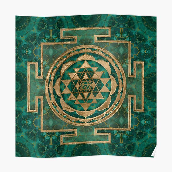 Sri Yantra / Sri Chakra Malachite and gold Poster