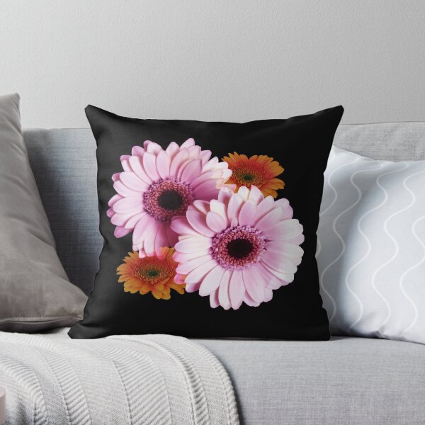 Four Gerberas On Black Throw Pillow