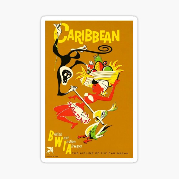 "Vintage Caribbean Travel Poster 1950" Sticker for Sale by