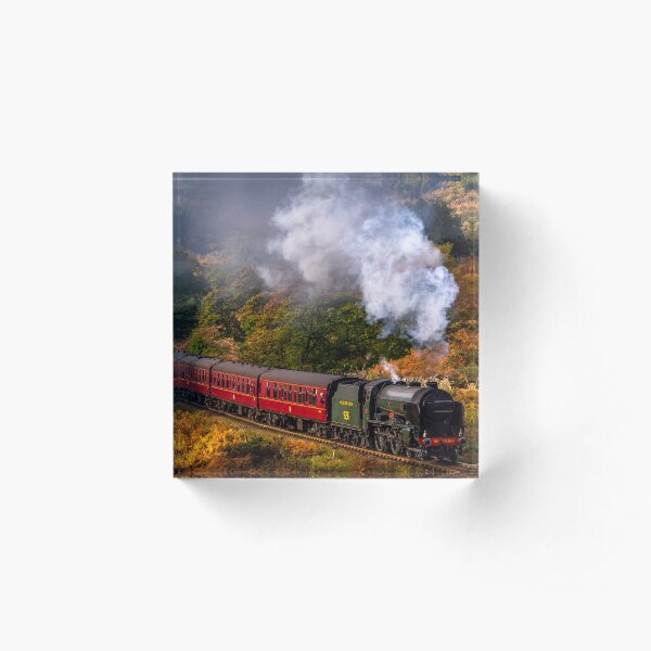 Steam Train autumn woodland Acrylic Block